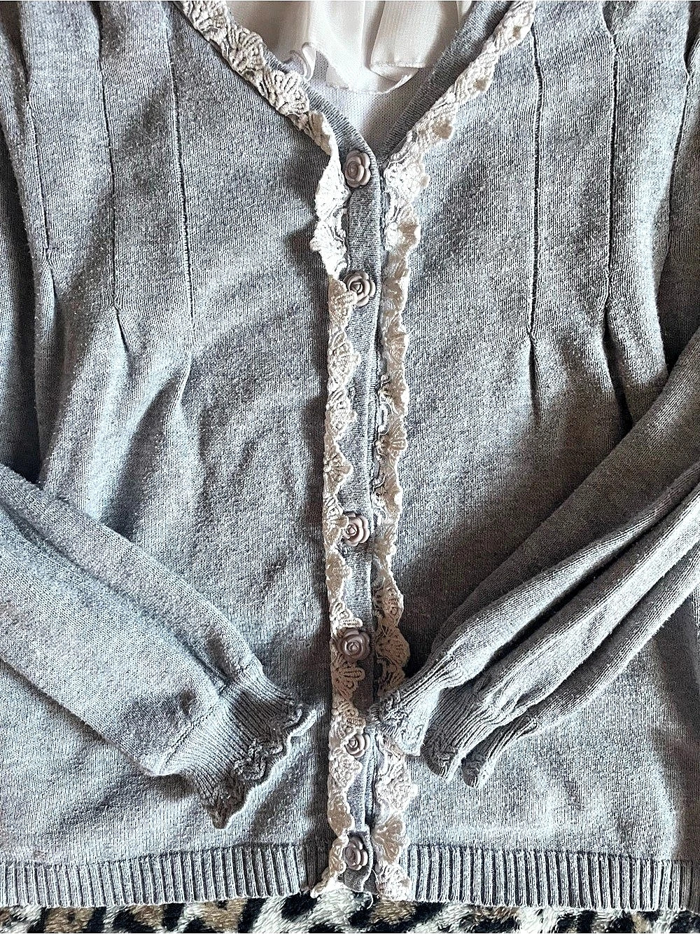 ♡ Gray Lace Layered Ruffle Cardigan - Picture 3 of 4